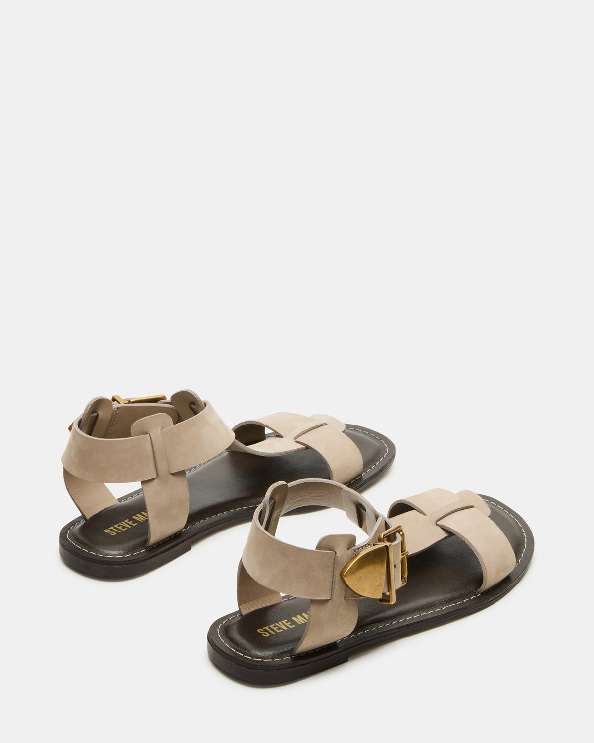 BRAZINN Taupe Nubuck Strappy Flat Sandal Women's Sandal