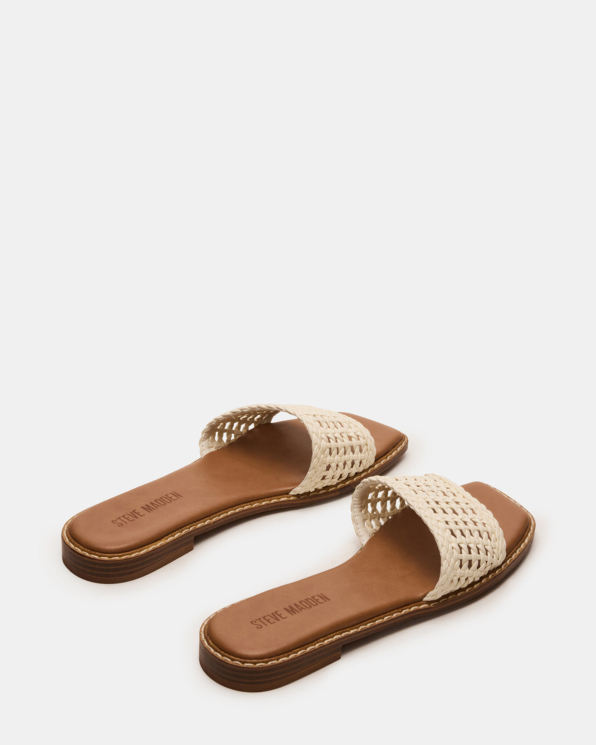 SNIDER White Square-Toe Slide Woven Women's Sandal