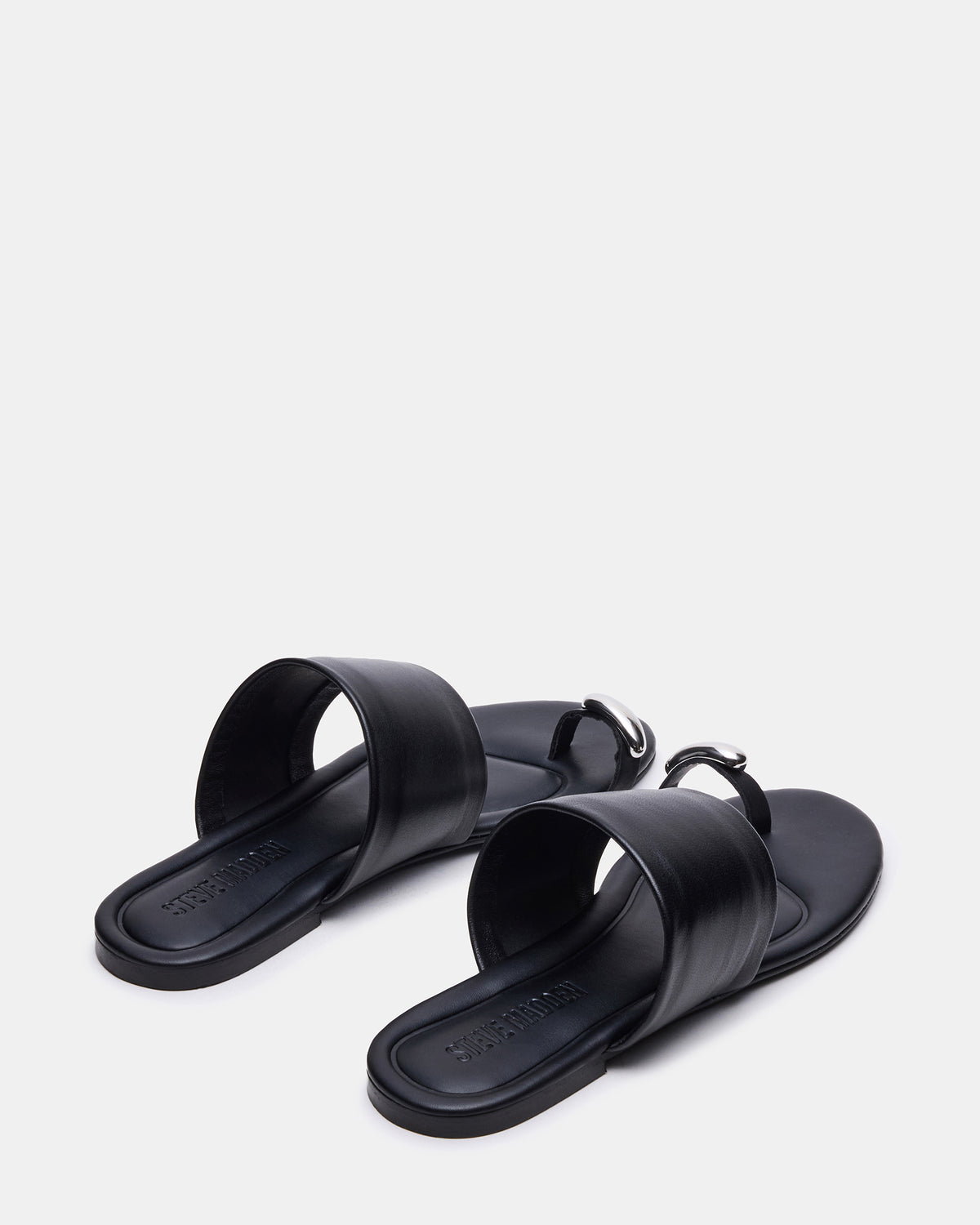 DECADENT Black Leather Rounded-Toe Slide Women's Sandal