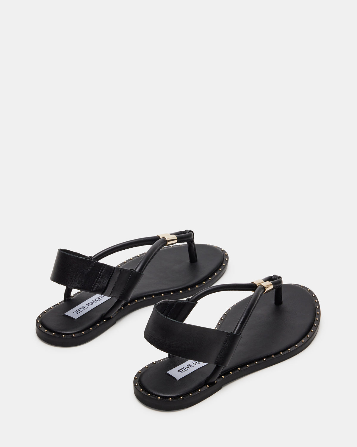 MEDUZA Black Leather Women's Studded Thong Sandal