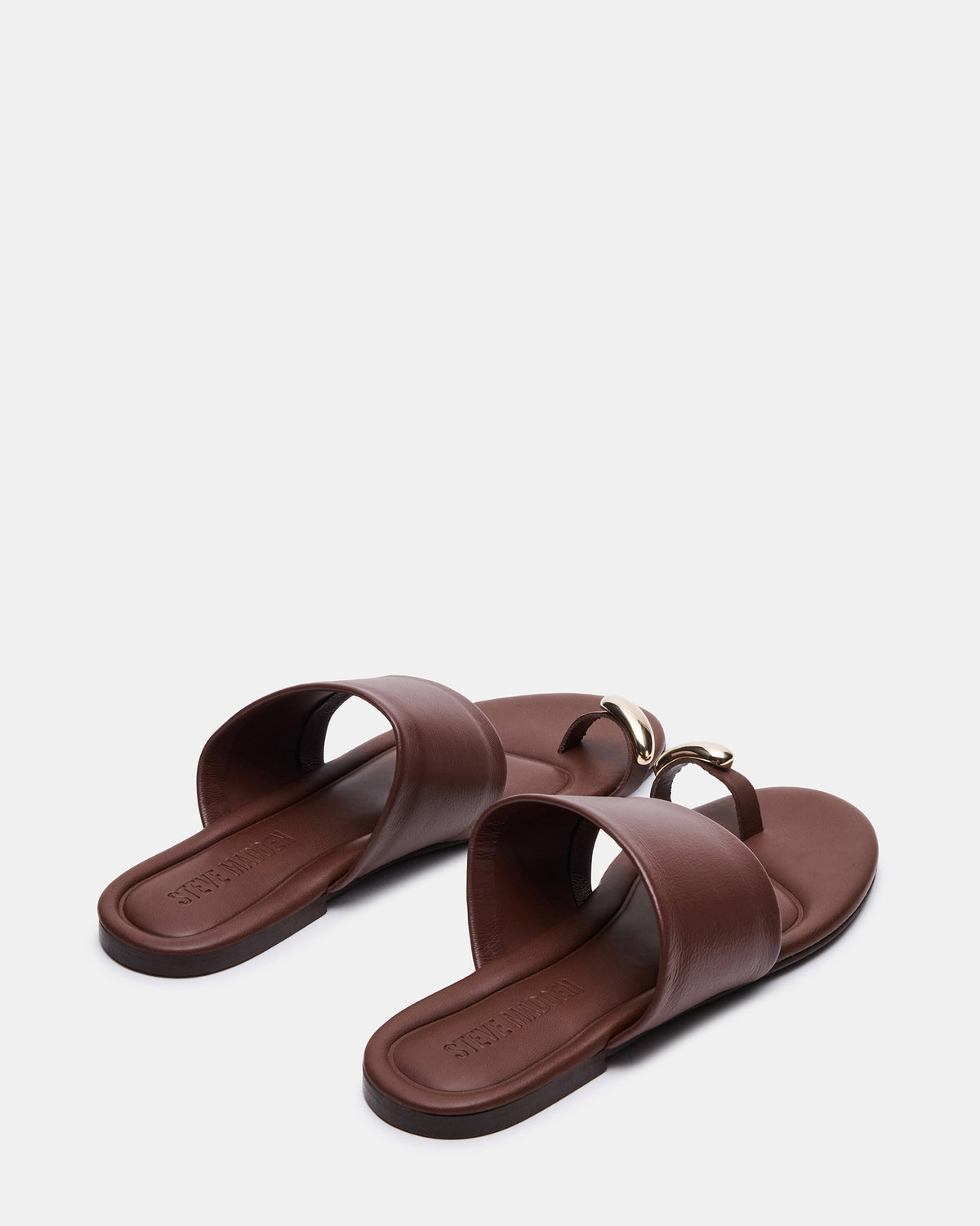 DECADENT Brown Leather Rounded-Toe Slide Women's Sandal