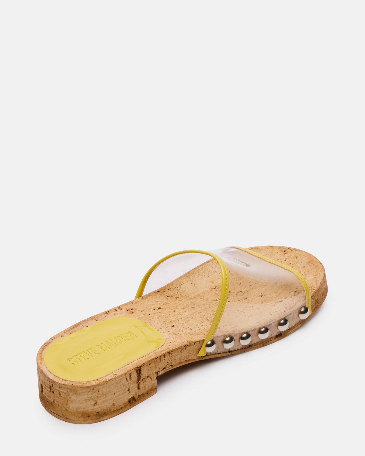 CLEMENT Yellow Wood Bottom Slide Mule Studded Women's Sandal