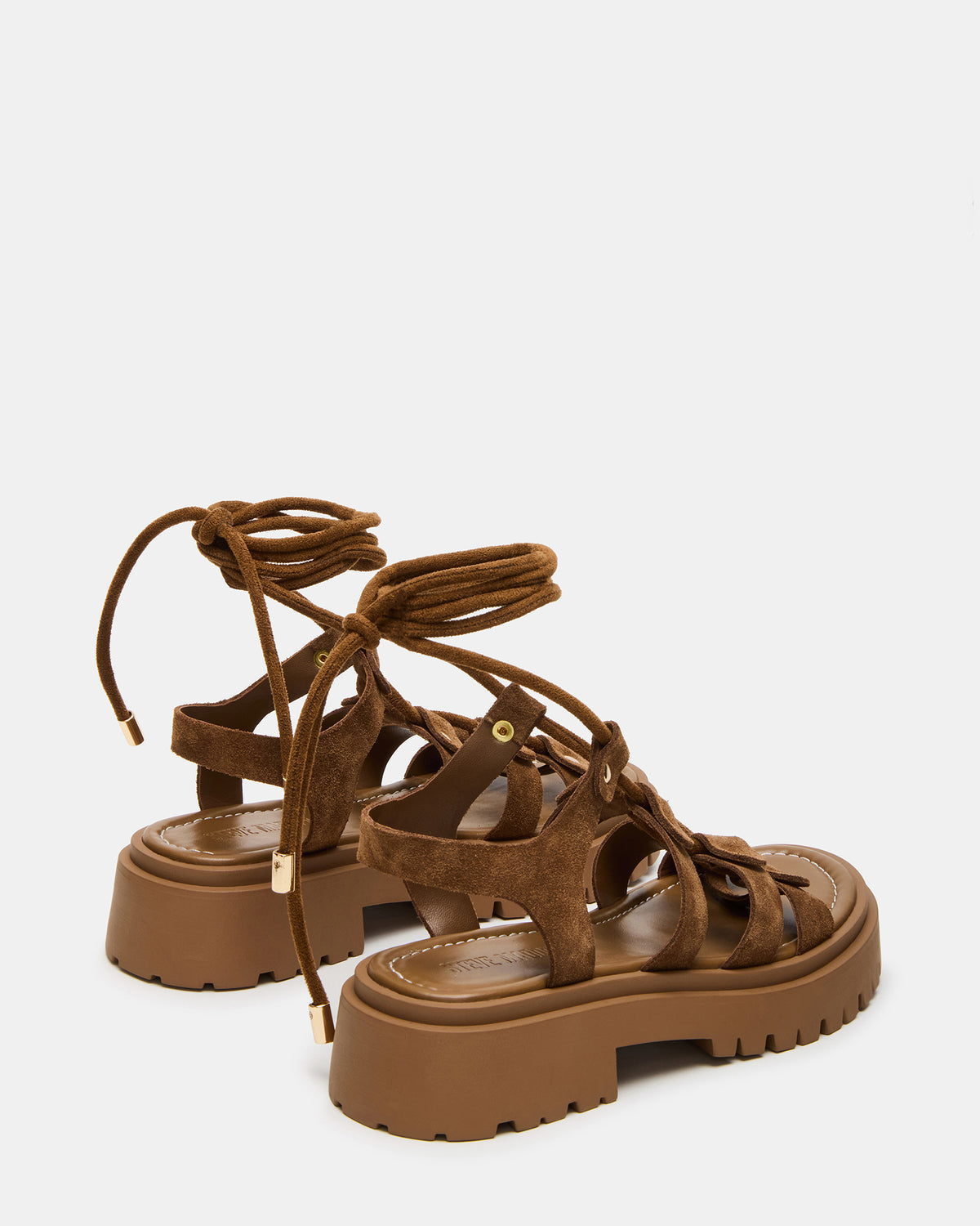 LYRIAN Cognac Suede Platform Lace-Up Strappy Women's Sandal