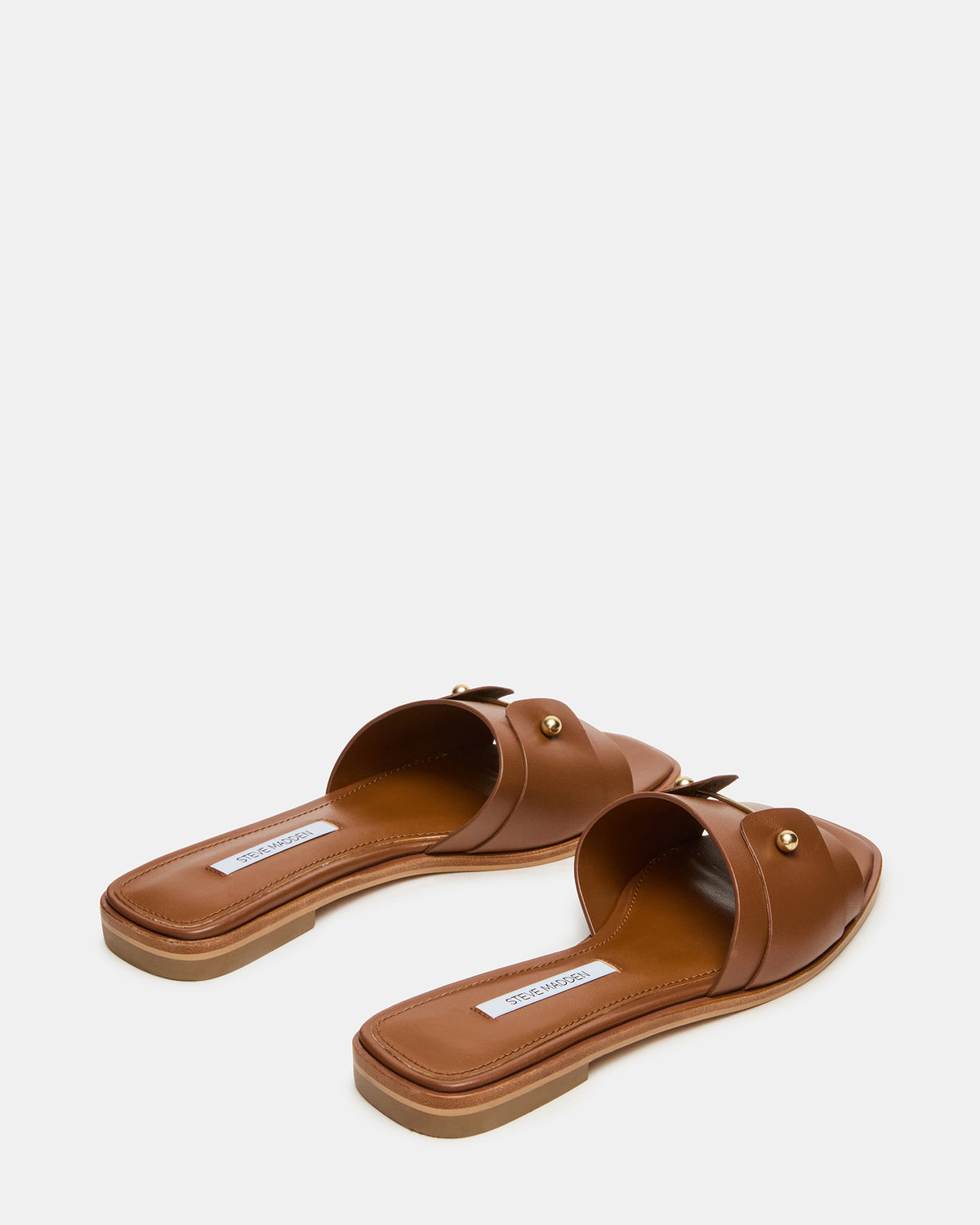 HASTEN Brown Leather Gold Detail Slide Women's Sandal