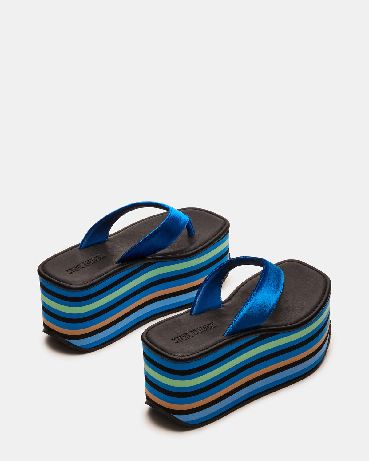 SEVILLA Blue Multi Thong Platform Chunky Flatform Square-Toe Women's Sandal