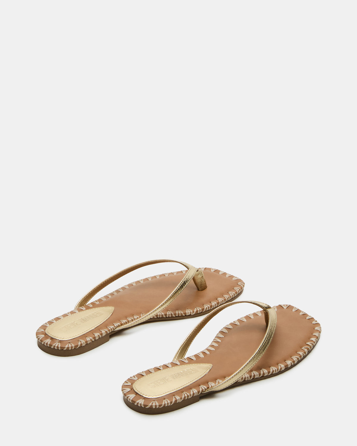 MARELLA Gold Leather Women's Thong Square-Toe Sandal
