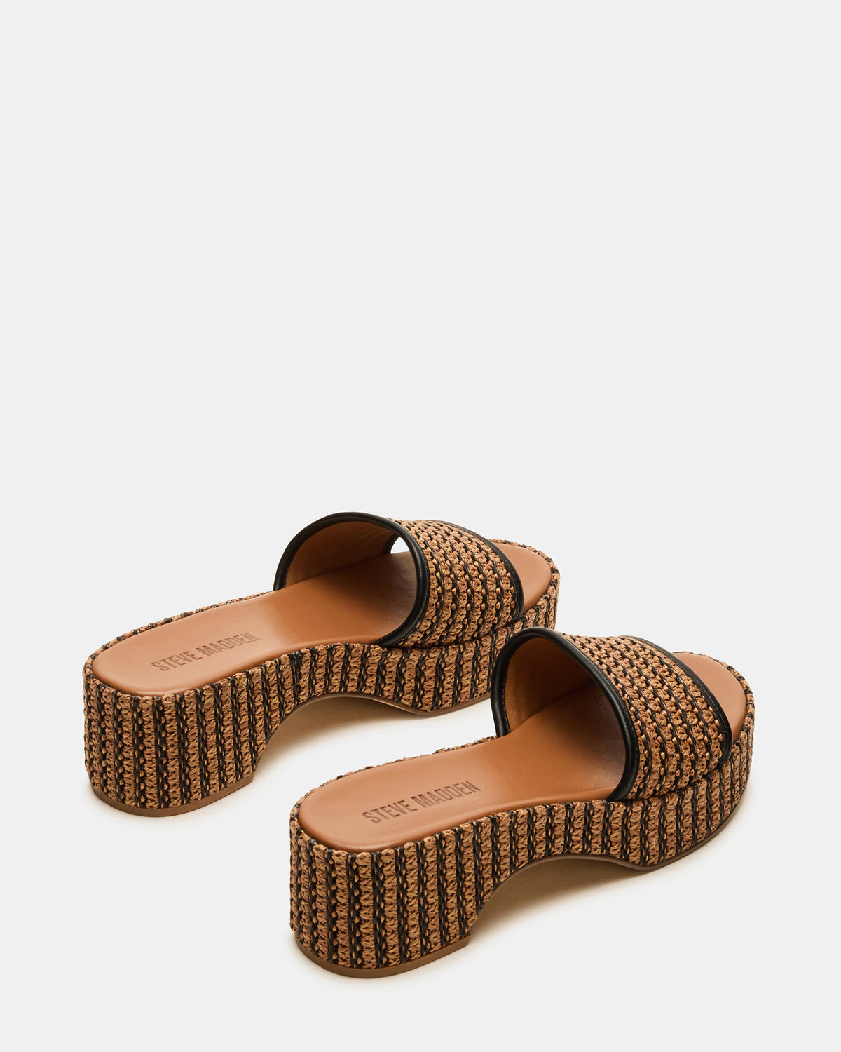 COSIMA Black/Beige Platform Raffia Slide Women's Sandal