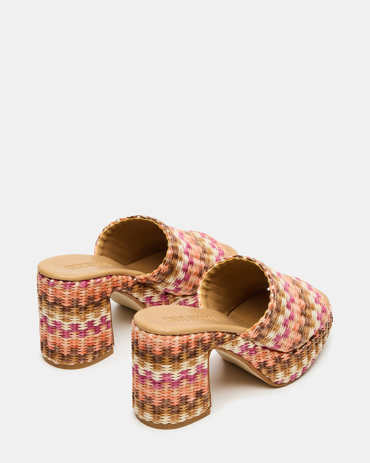 KOLA Pink Raffia Platform Square-Toe Block Heel Mule Women's Sandal