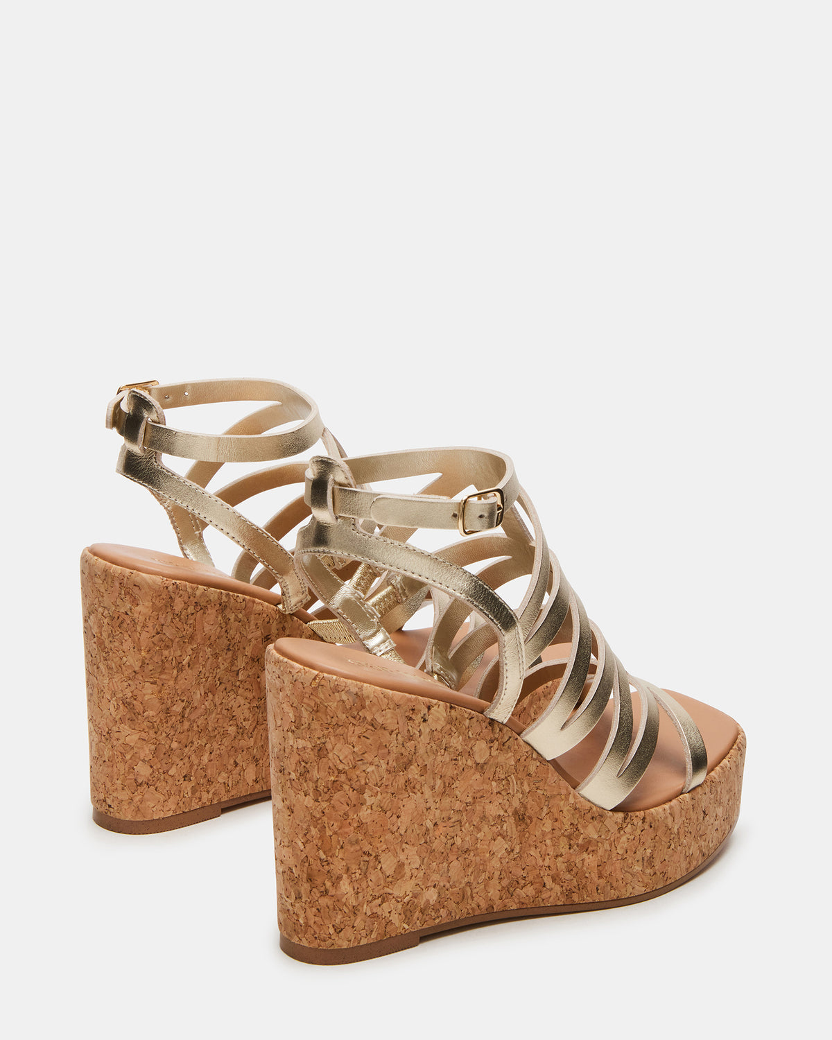 COZETTE Gold Leather Women's Platform Square-Toe Wedge Sandal