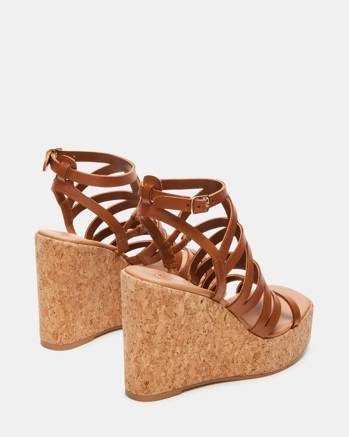COZETTE Tan Leather Women's Platform Square-Toe Wedge Sandal