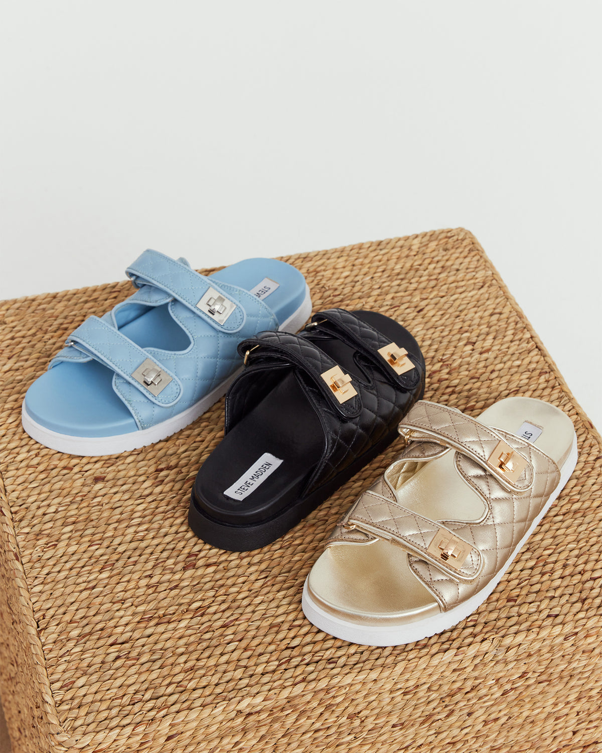 SCHMONA Blue Leather Quilted Slide | Women's Sandals