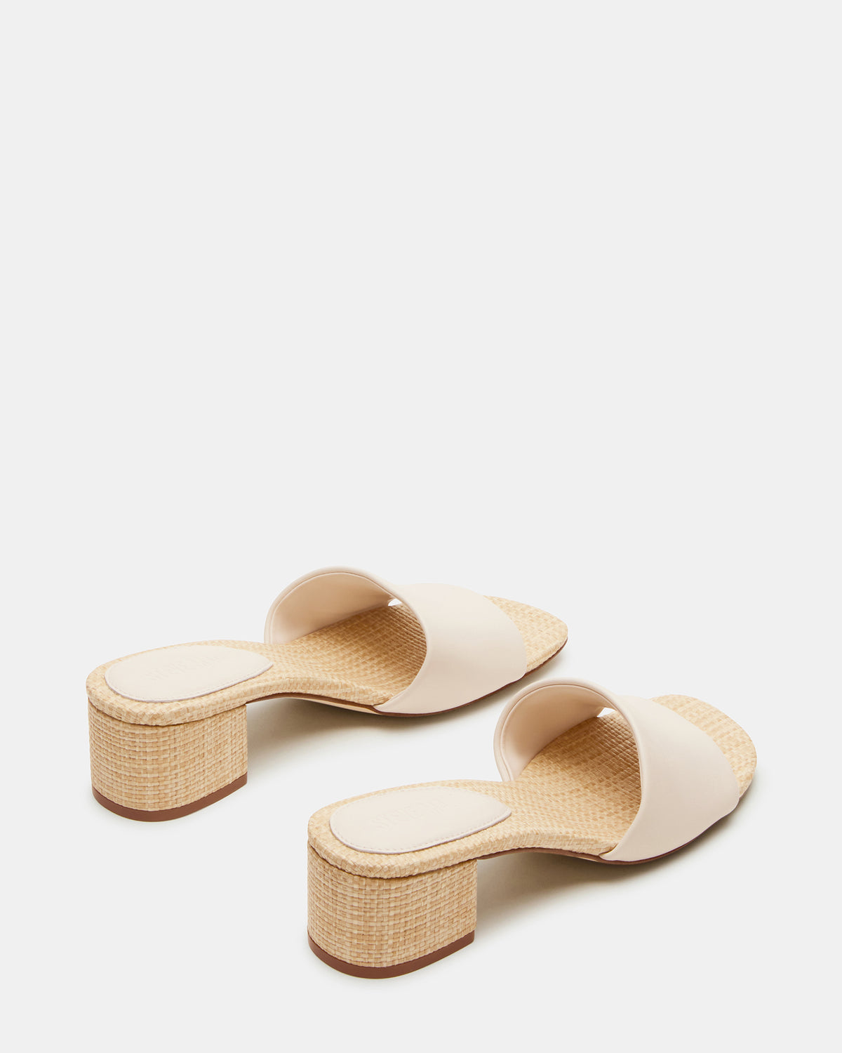 HAILEE Bone Leather Women's Square-Toe Raffia Block Heel Mule Sandal