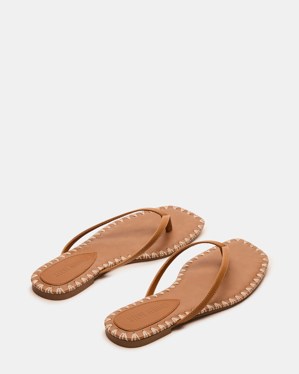 MARELLA Cognac Leather Women's Thong Square-Toe Sandal