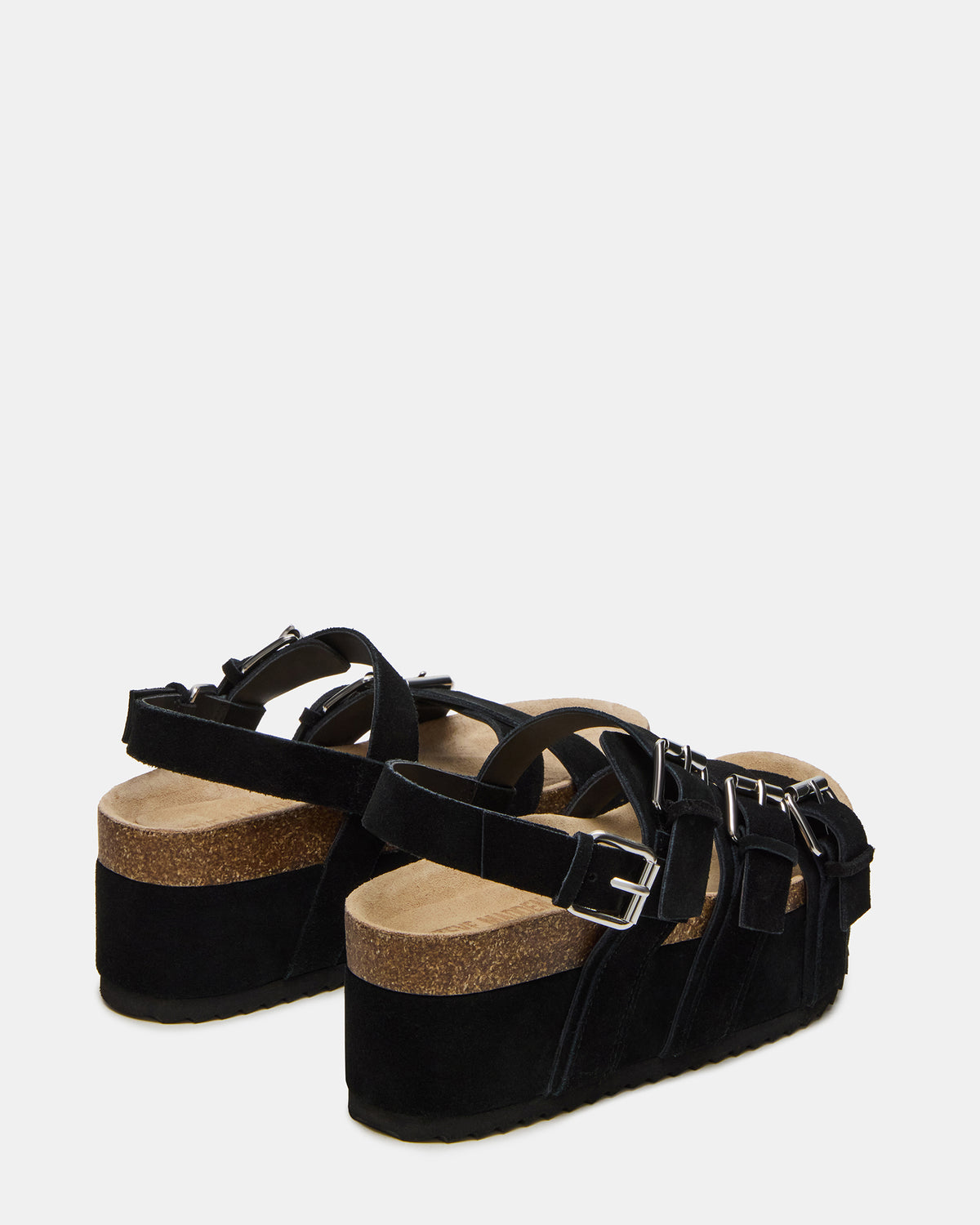 KIWI Black Suede Women's Strappy Platform Sandal