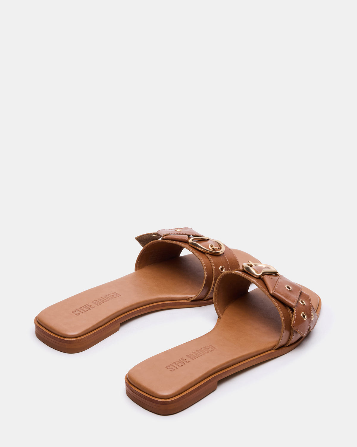 HILARIA Tan Leather Square-Toe Slide Women's Sandal