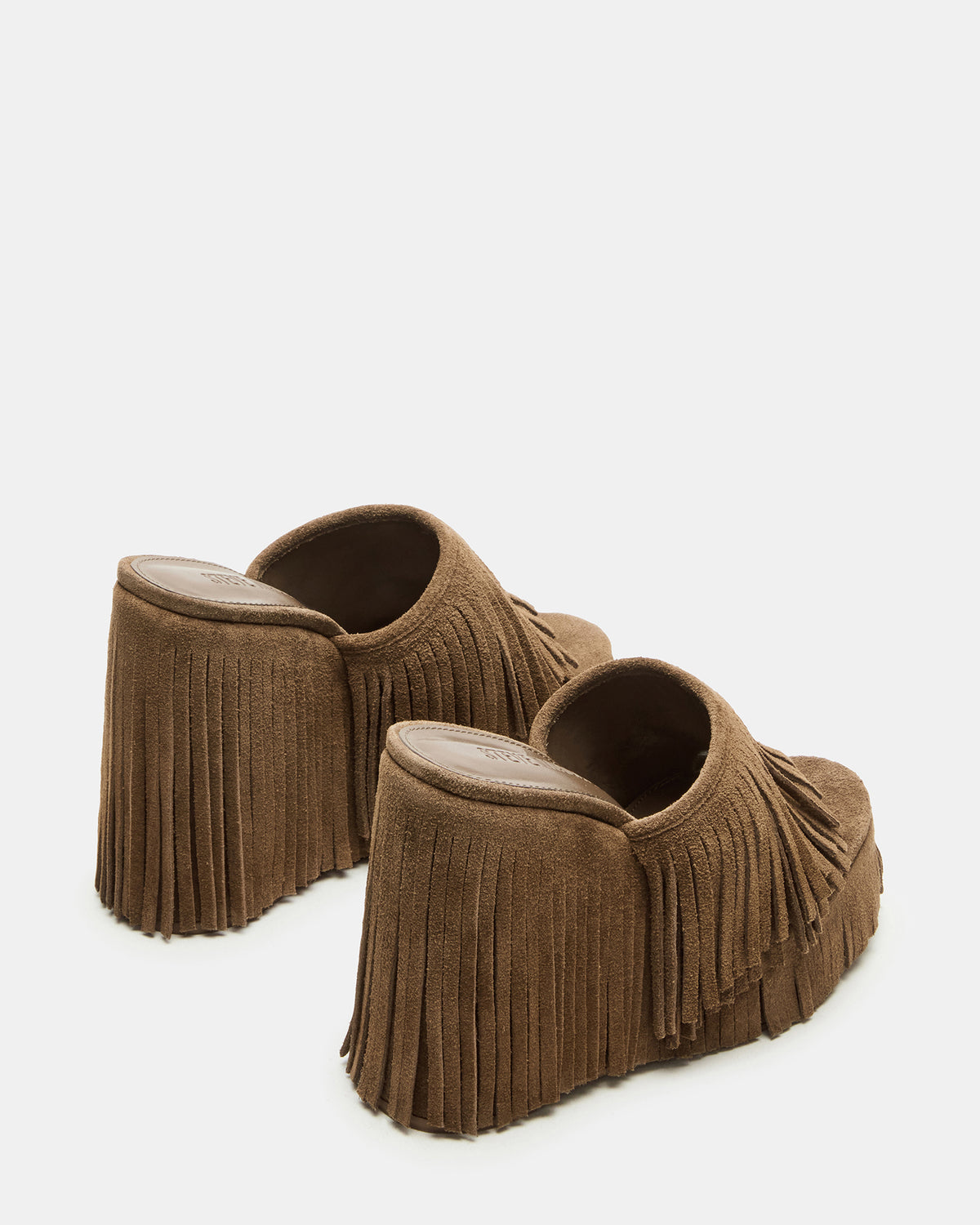 WYNN Chestnut Suede Platform Fringe Wedge Mule Women's Sandal