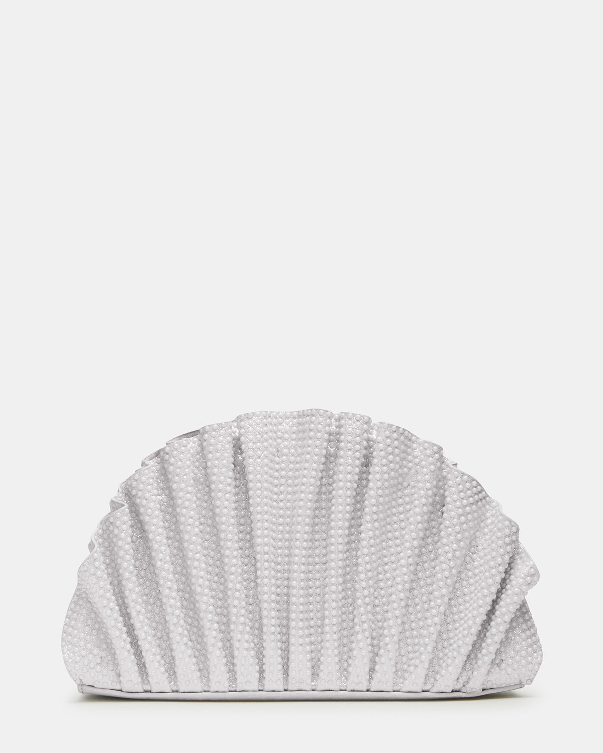 DELMAR Bag White Ruffled Pleated Semi-Circle Crossbody Clutch Handbag