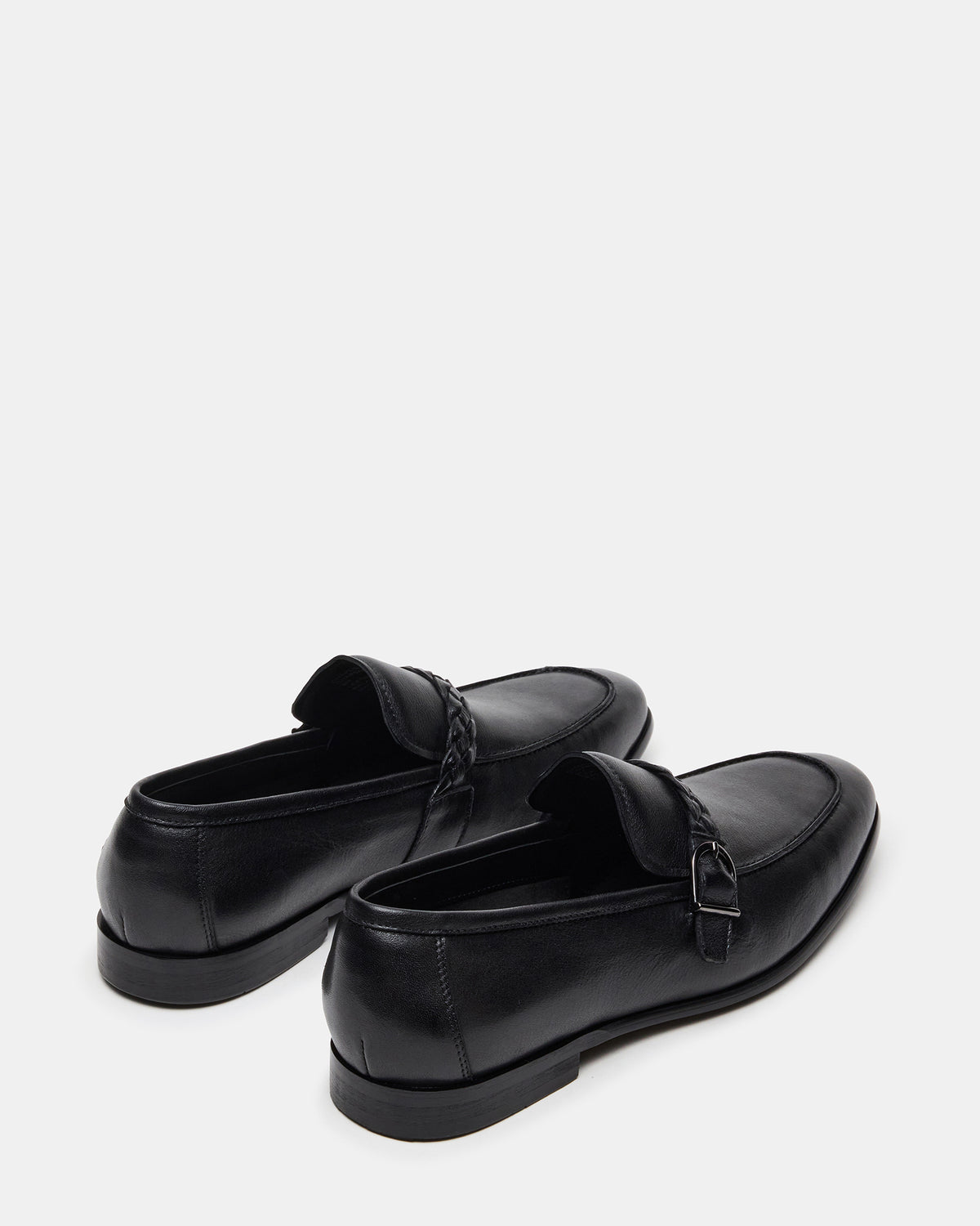 CHAPLIN Black Leather Woven-Strap Buckle Slip-On Men's Loafer