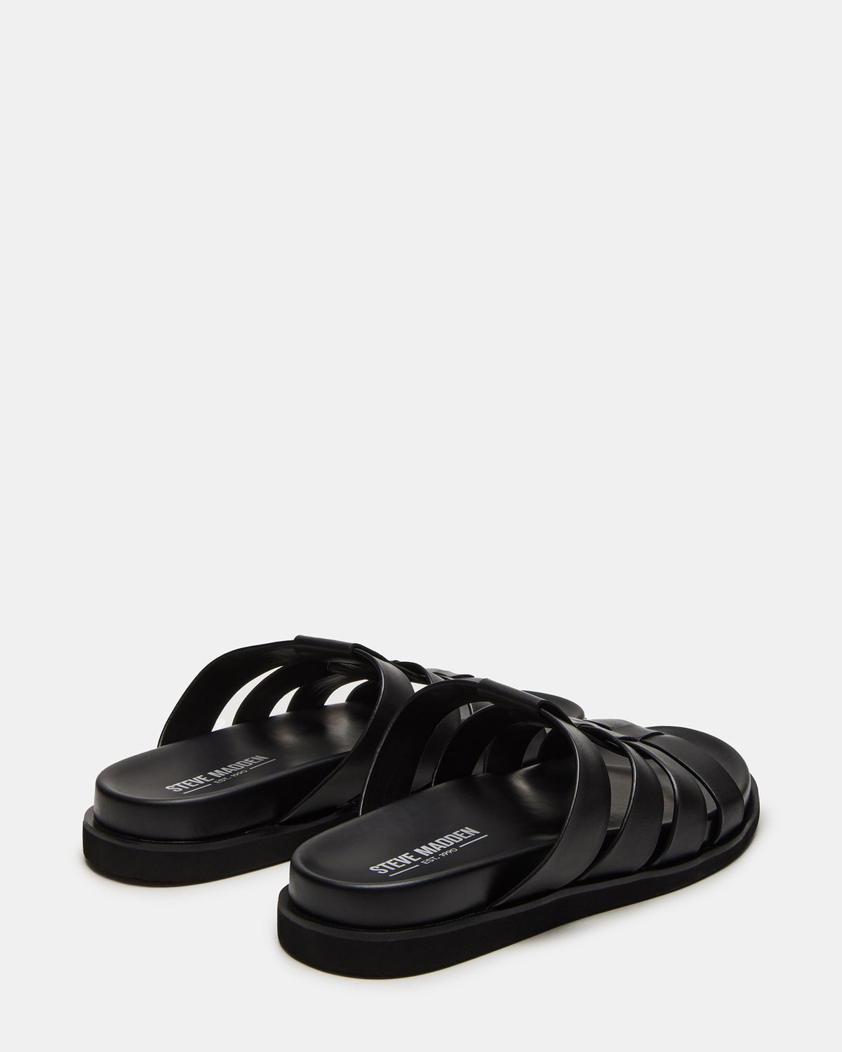 MARVYN Black Leather Men's Fisherman Slip-On Sandal