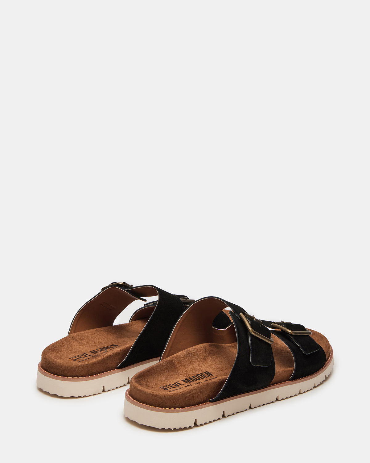 CORBAN Black Suede Men's Double Buckle Closure Footbed Sandal
