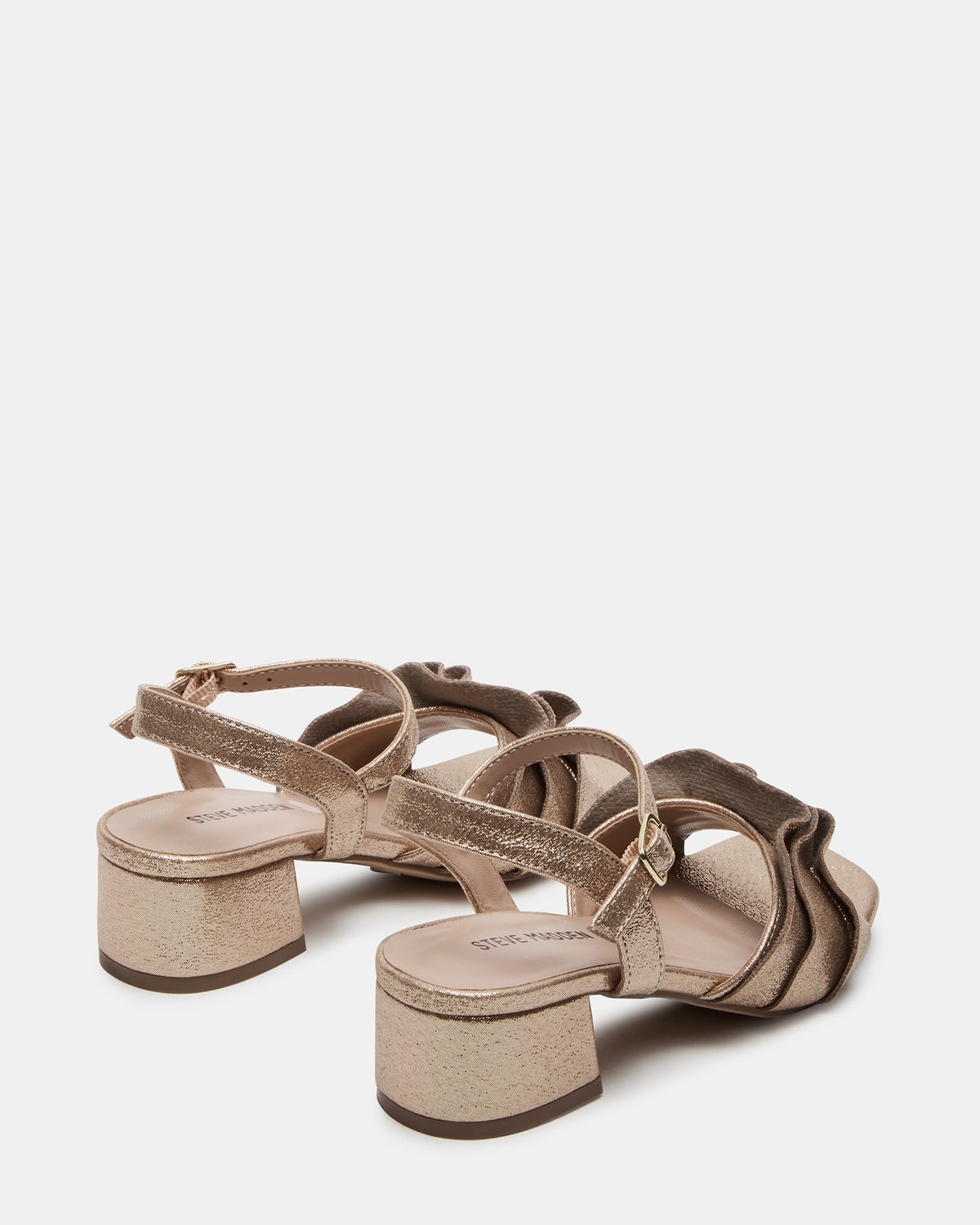 Kids' PRESS Gold Girls' Square-Toe Ruffle Block Heel
