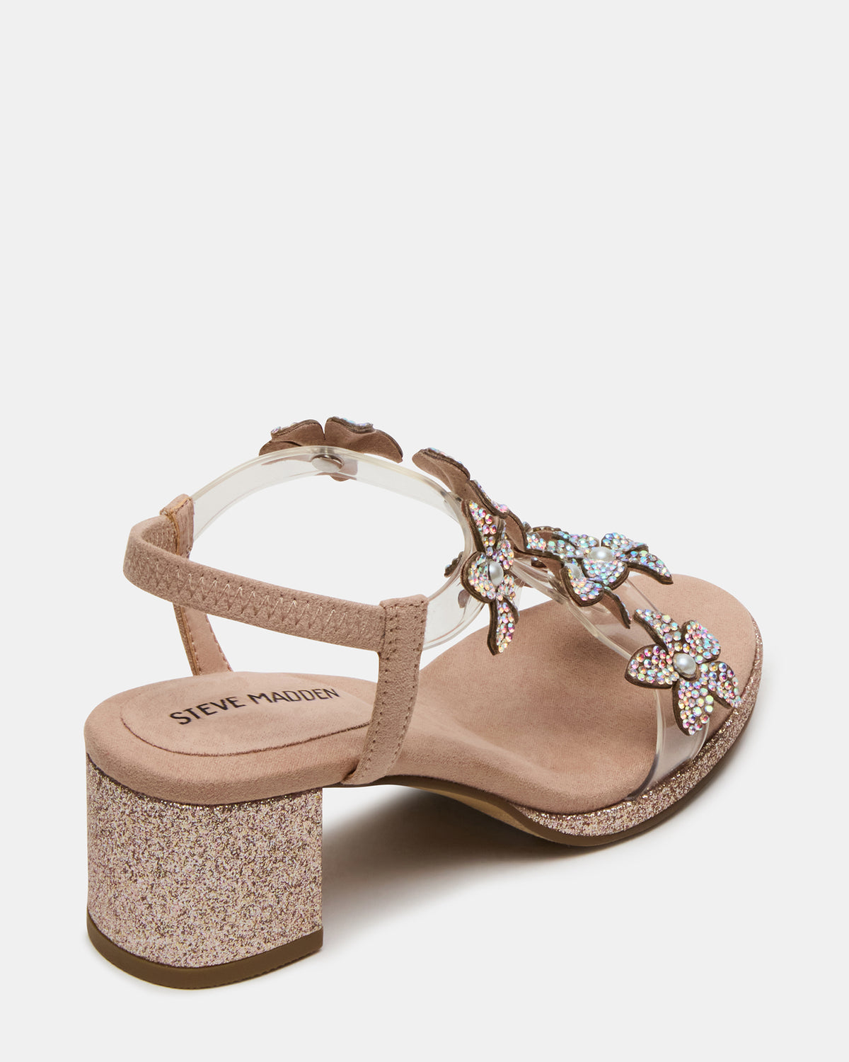 Kids' SAVVY Blush Girls' Strappy Rhinestone Block Heel