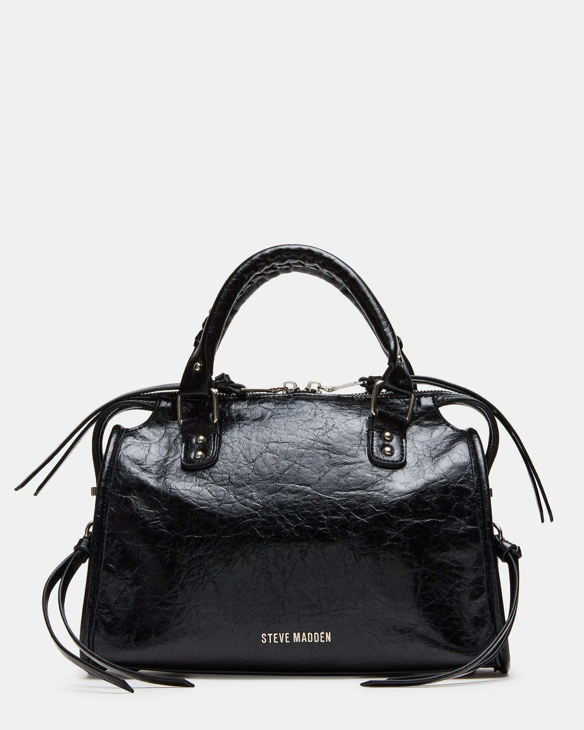 RIGGS Bag Embellished Black Distressed Slouchy Top-Handle Crossbody Satchel Handbag