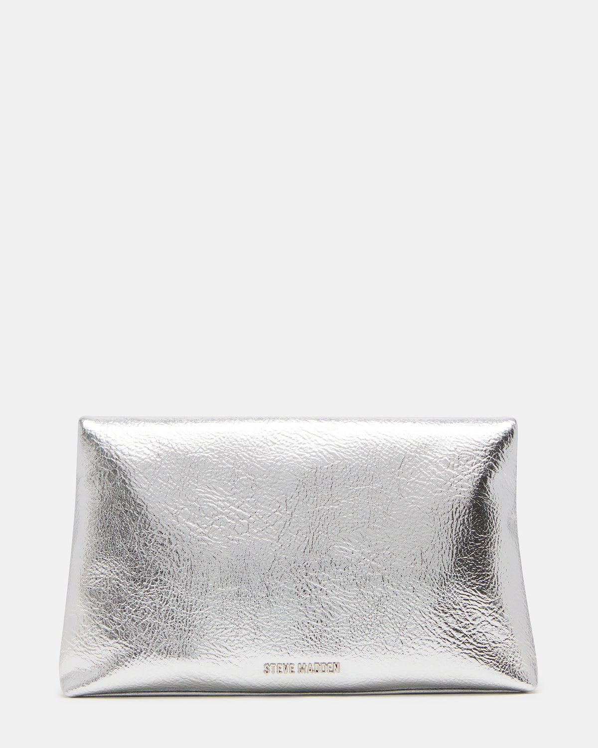 PARTAY Bag Silver Oversized Crinkle Envelope Logo Clutch Handbag