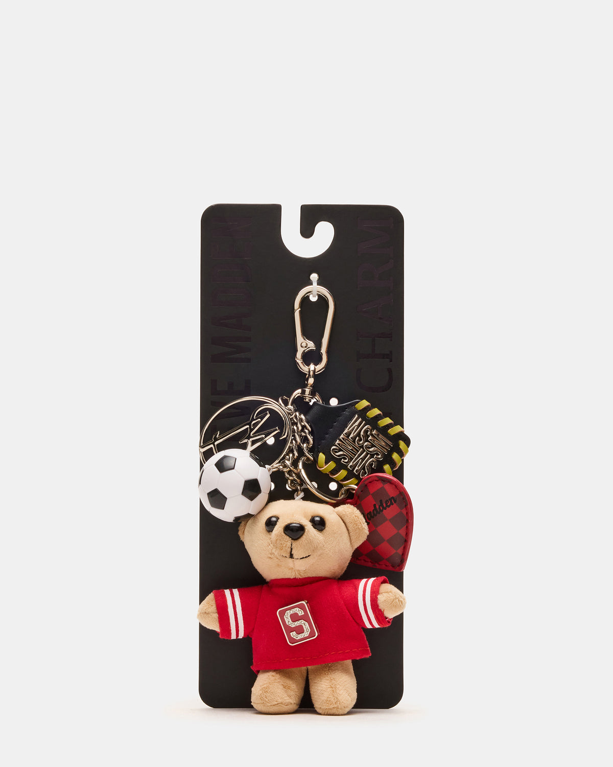 GOAL BAG CHARM Red Multi Stuffed Bear Attachable Bag Charm