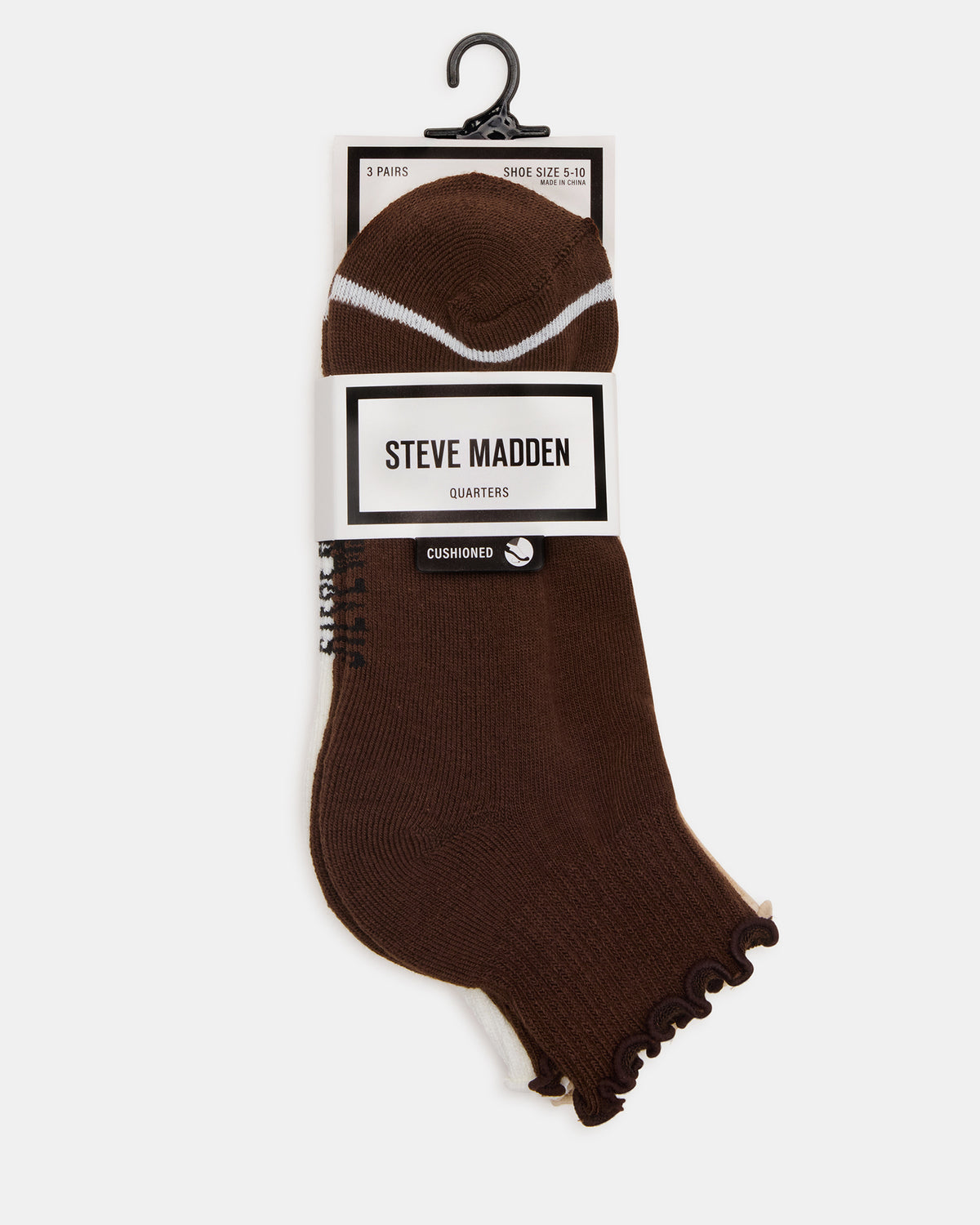 CHEER 3 PACK LETTUCE EDGE SOCKS Brown Women's Anklet Socks