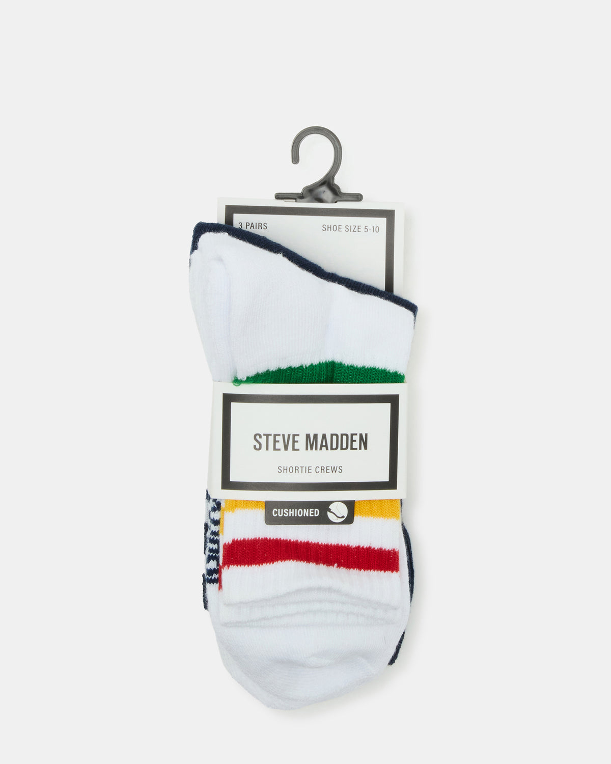 3 Pack Striped Crew Socks Women's White Multi