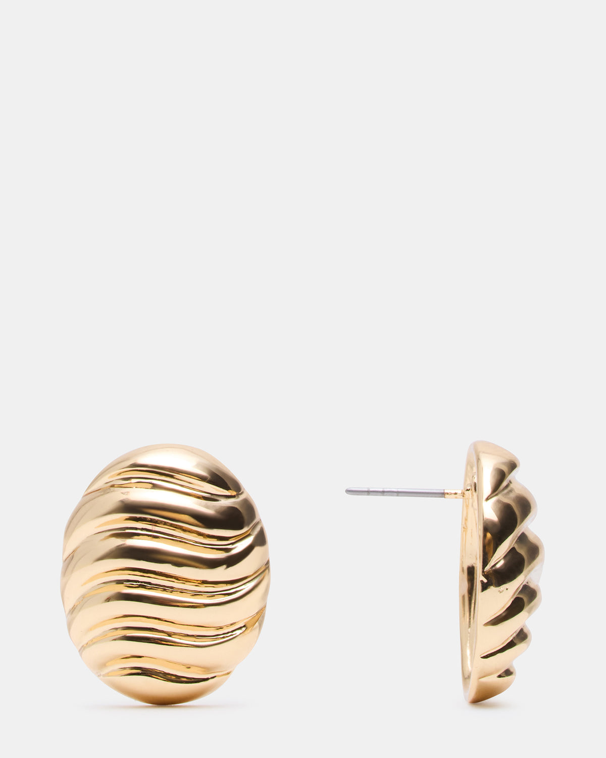 GROOVED CIRCULAR STUD EARRINGS GOLD Women's Sculpted Grooved Stud Earrings