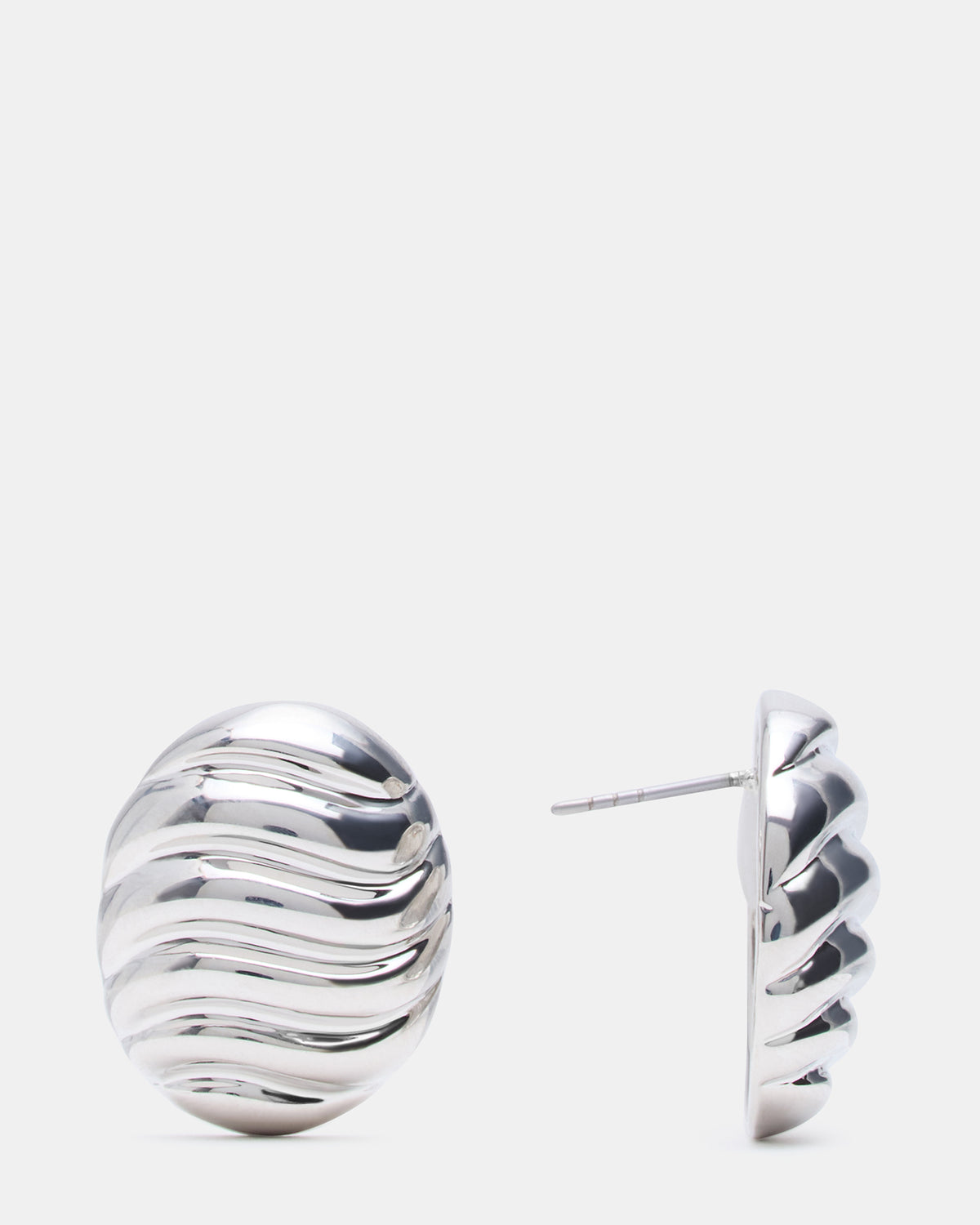 GROOVED CIRCULAR STUD EARRINGS SILVER Women's Sculpted Grooved Stud Earrings