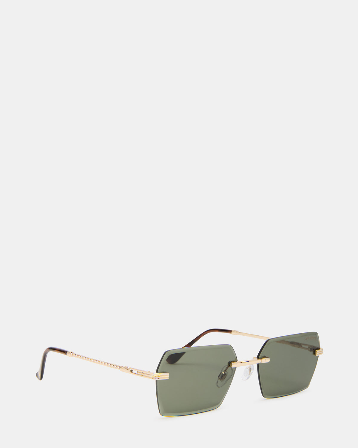 FINNIAN Gold Rectangle Green Solid Tortoise Sunglasses