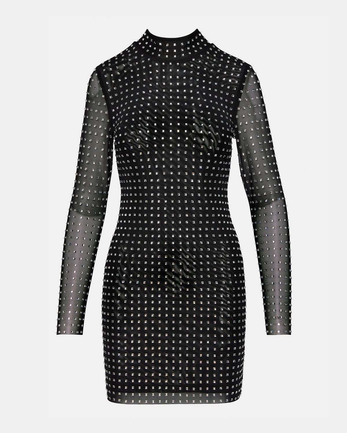 KRISTA Black Women's Long-Sleeved Bodycon Rhinestone Mini Dress