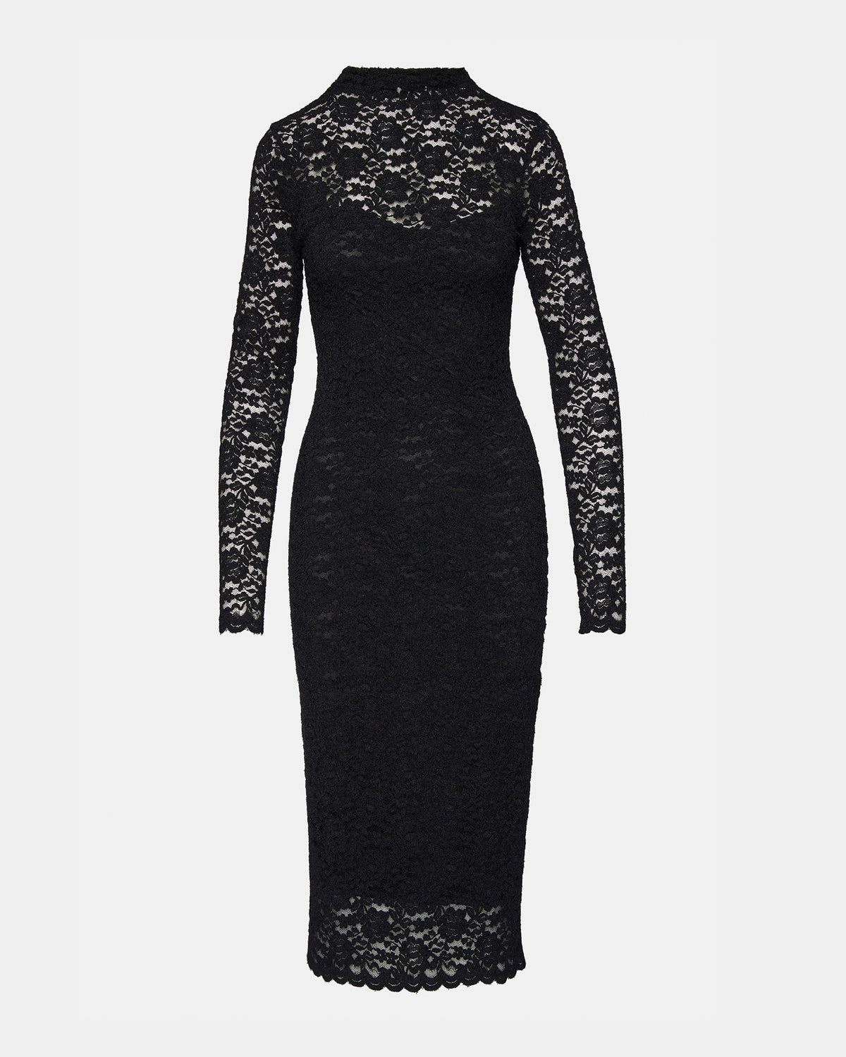 VIVIENNE Black Lace Women's Mock Neck Midi Dress