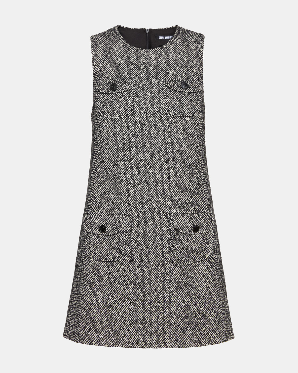 LOUIE Black/White Sleeveless Tweed Mini Women's Dress