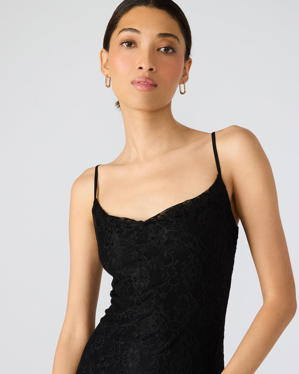 LOUISA Black Flowy Sleeveless Mesh Lace Womens Dress