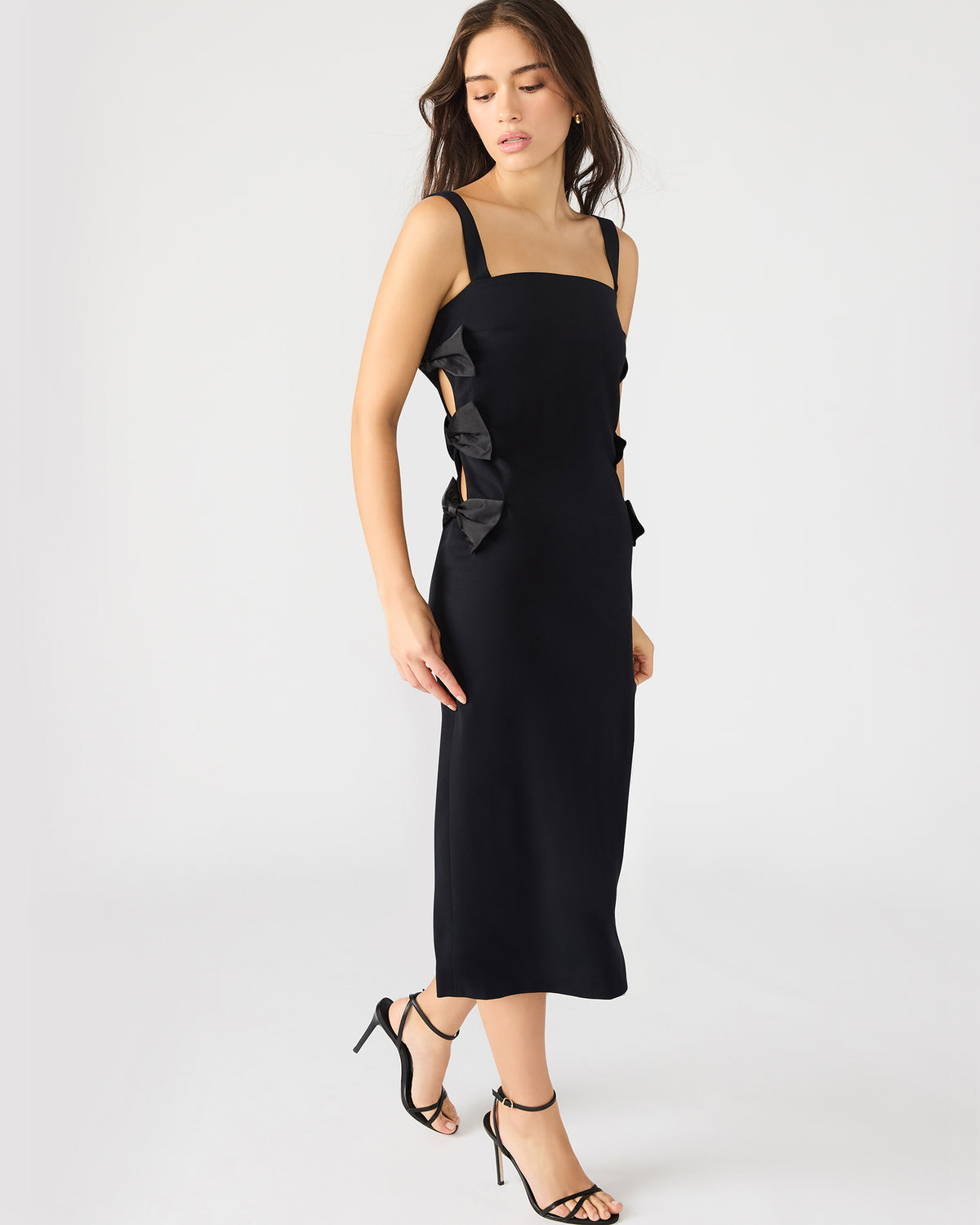 RENE Black Form-Fitting Bow Women's Midi Dress