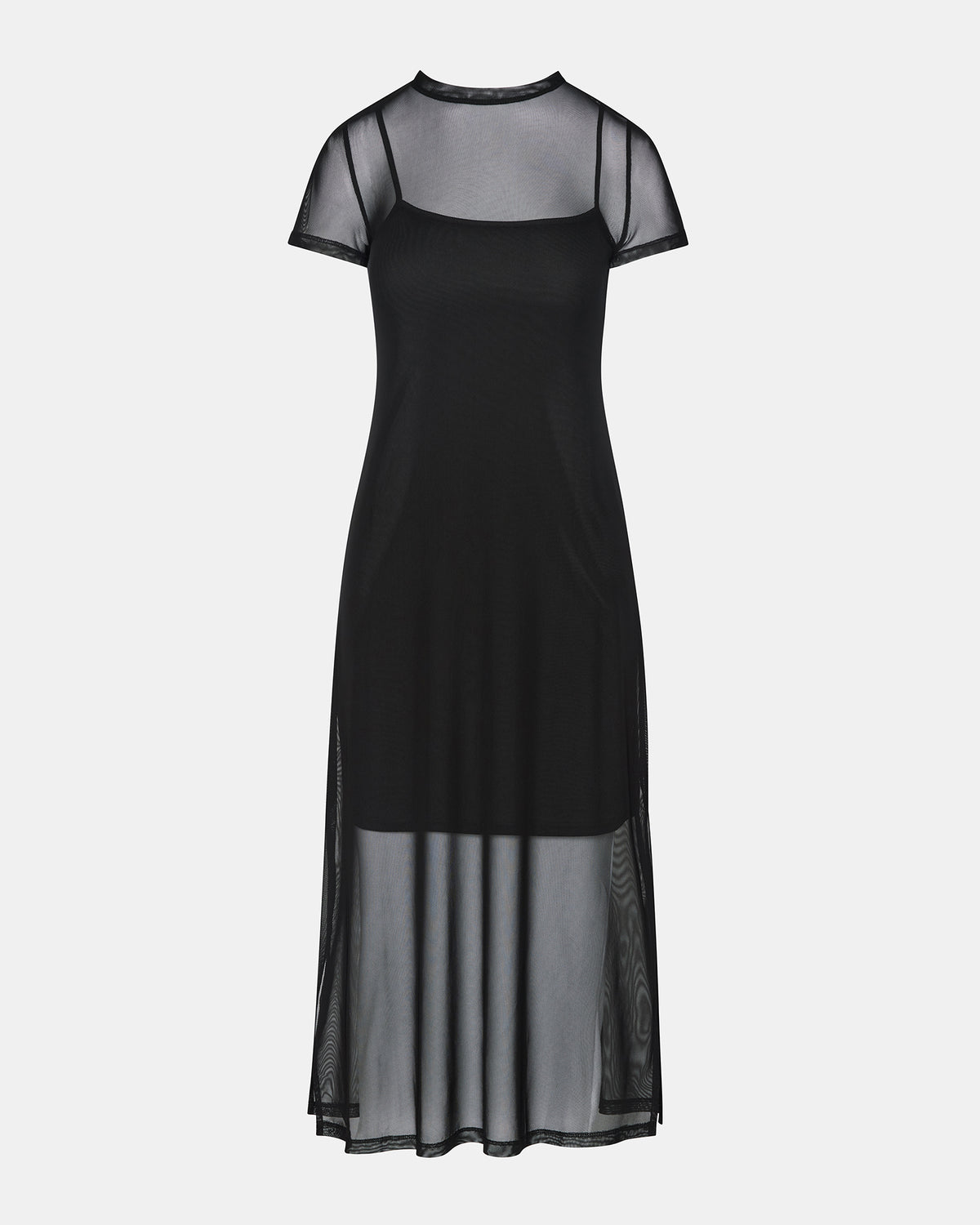NOLA Black Short-Sleeved Mesh Sheer Women's Dress