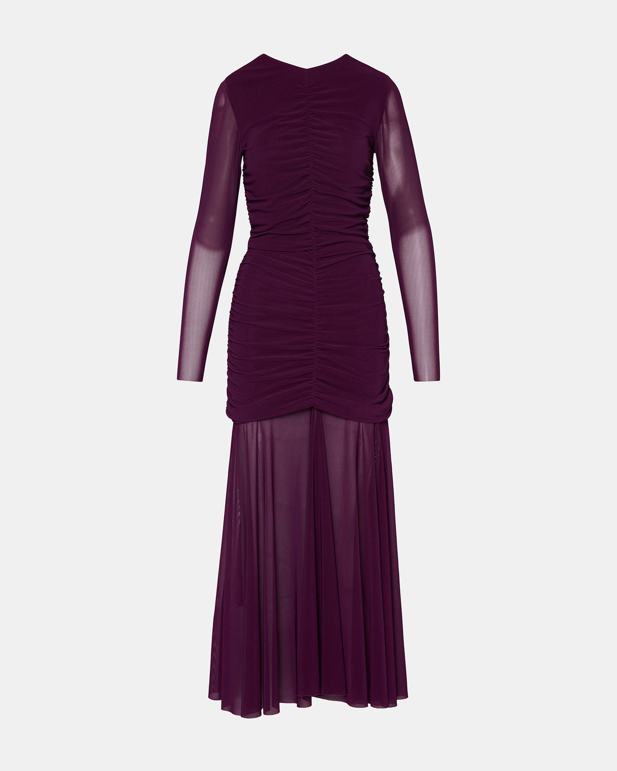 KIARA Beet Long-Sleeved Maxi Mesh Flowy Women's Dress