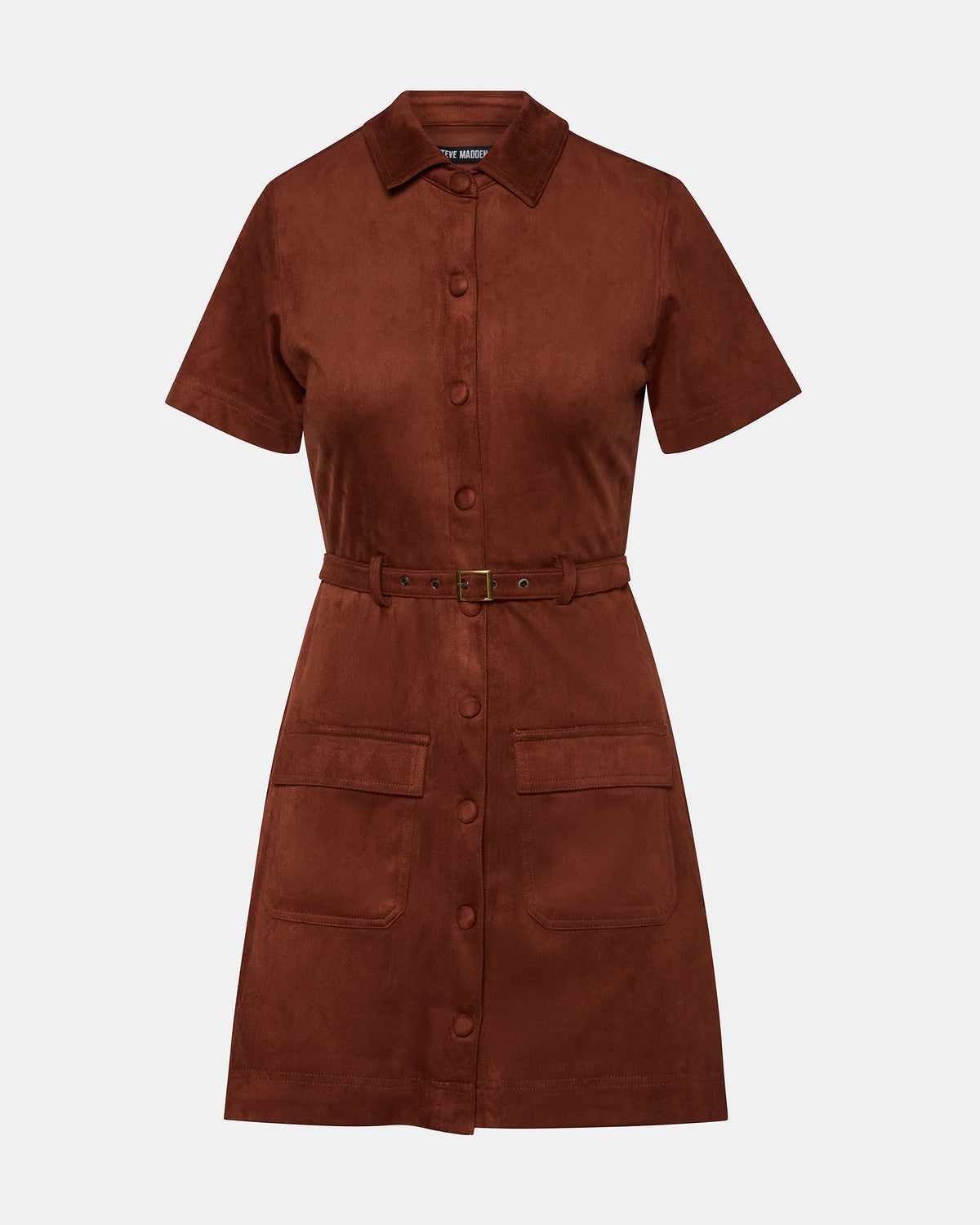 JOLIANA Dark Fig Short-Sleeved Mini Button-Up Women's Dress