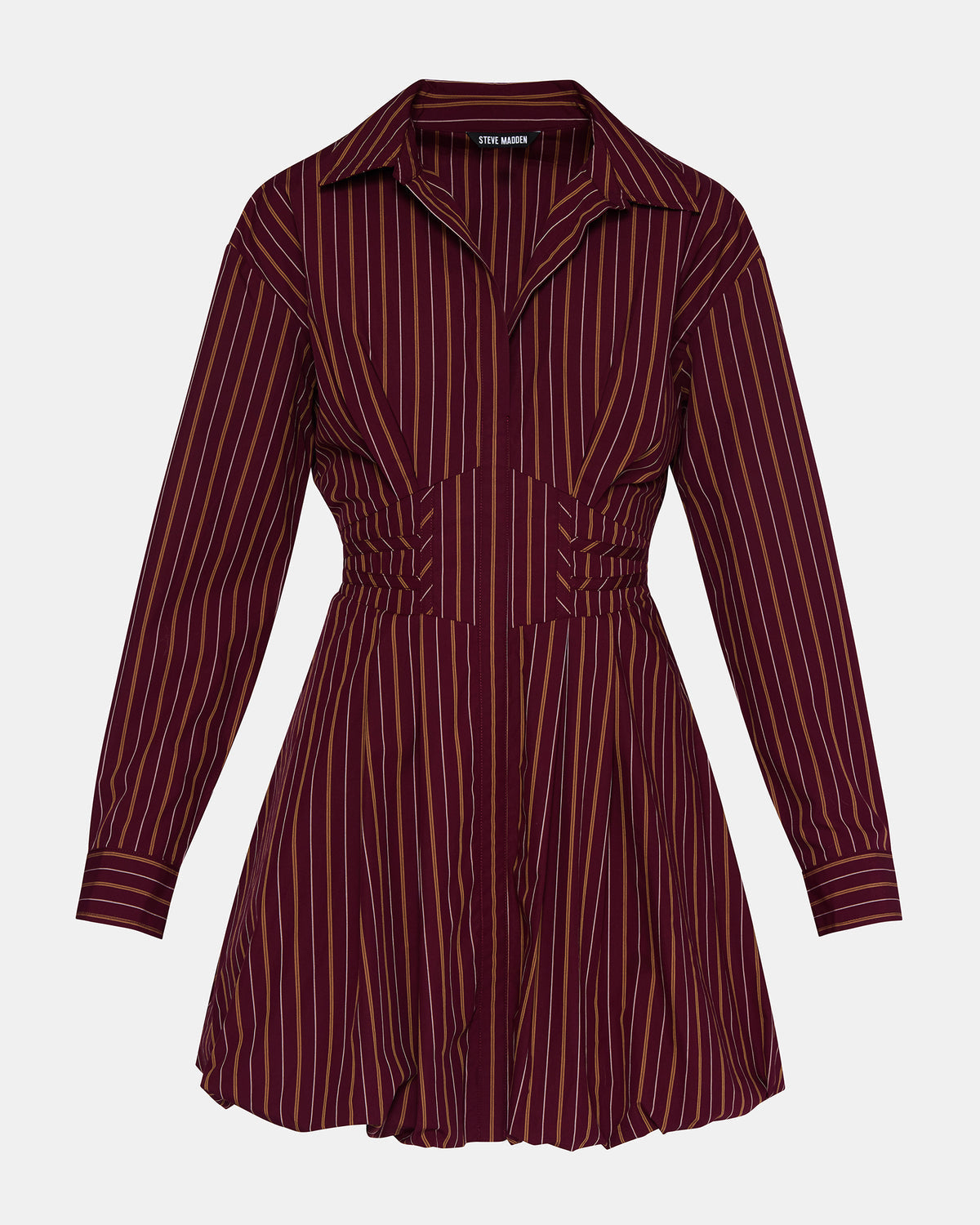ARIELLE Wine Long-Sleeved Button-Up Bubble Women's Dress