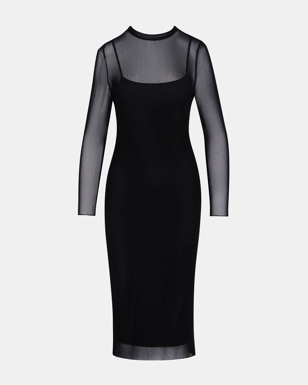 HAILEE Black Long-Sleeved Mesh Pull-On Mock Neck Midi Women's Dress