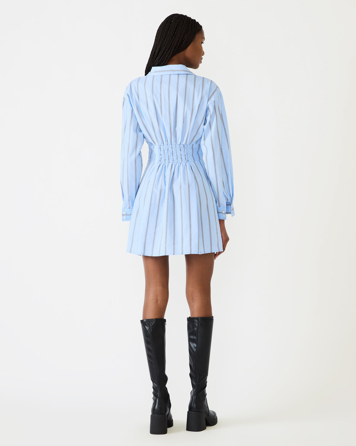 ARIANY Estate Blue Long-Sleeved Collared Neckline Women's Dress