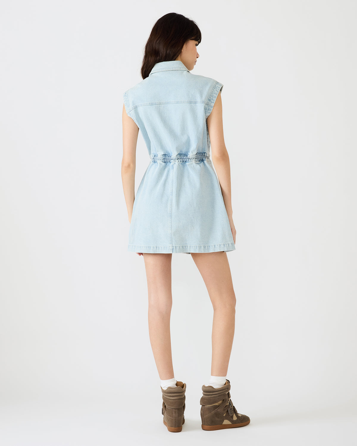 ROBBIE Aruba Blue Denim Zip-Up Collared Women's MinI Dress