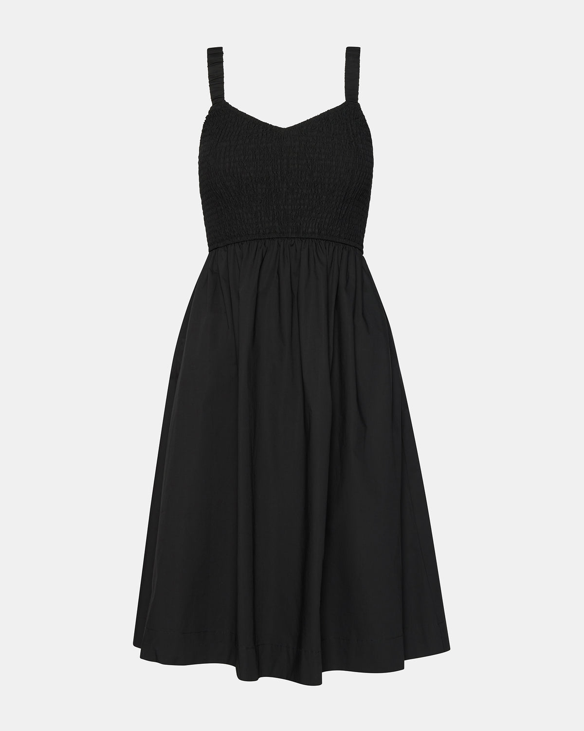 FLEUR Black Flowy Smocked Midi Women's Dress