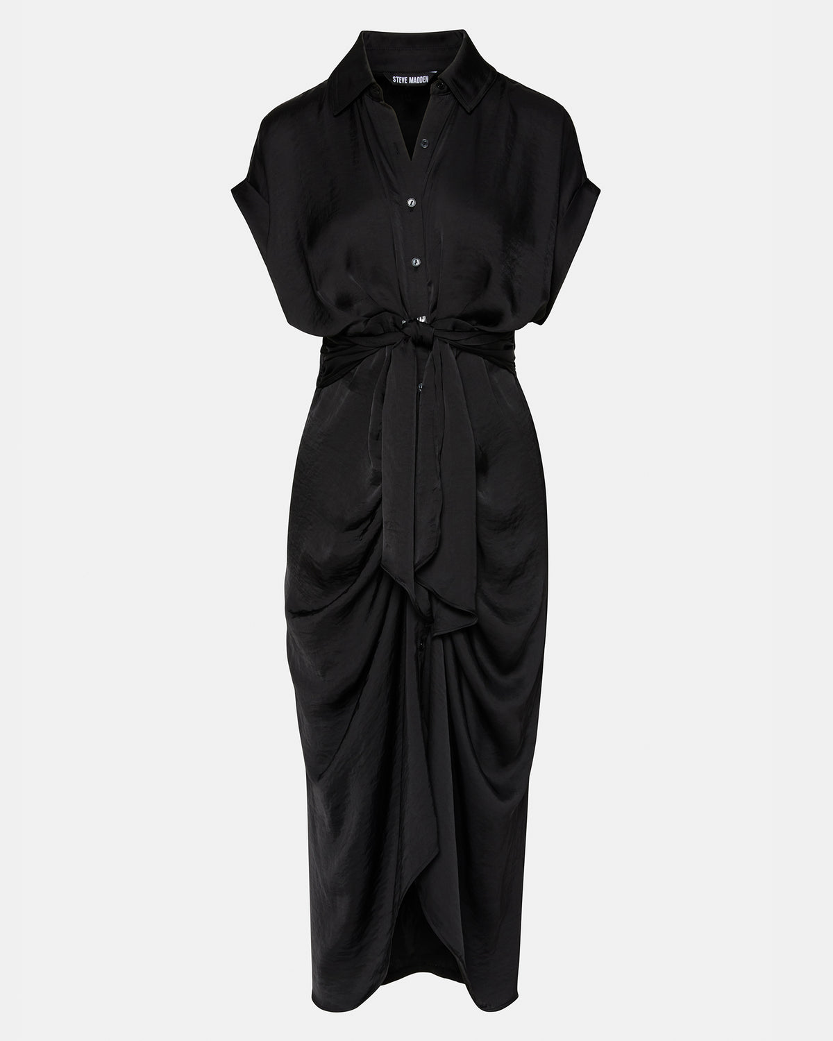 TORI Black Button Up Collared Midi Dress