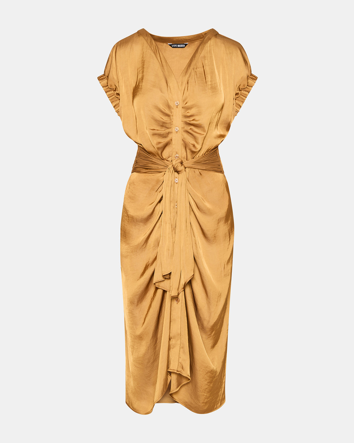BRUNO Caramel Women's Button-Up Short-Sleeved Midi Dress