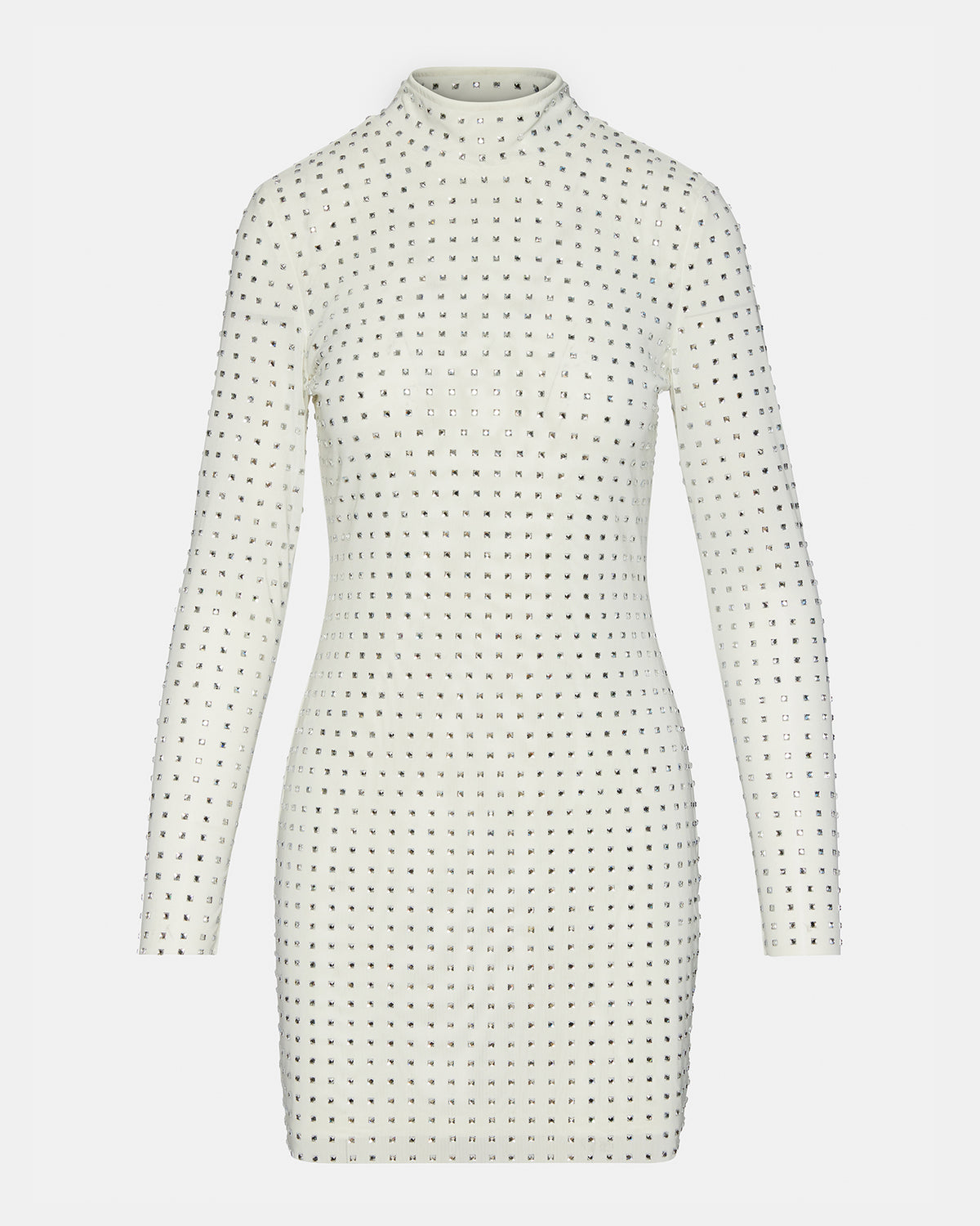 KRISTA Dress White | Women's Long-Sleeved Bodycon Rhinestone Mini Dress